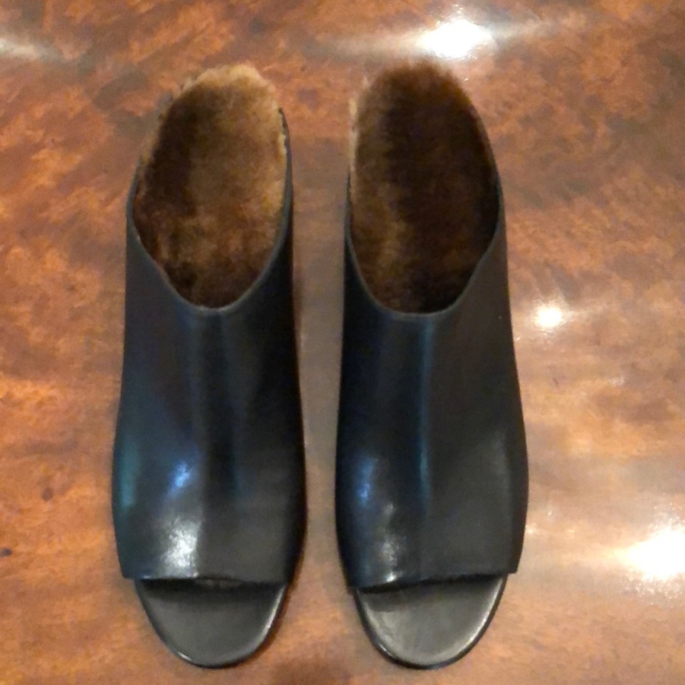 3.1 PHILLIP LIM black mules  100% Orylag Rabbit